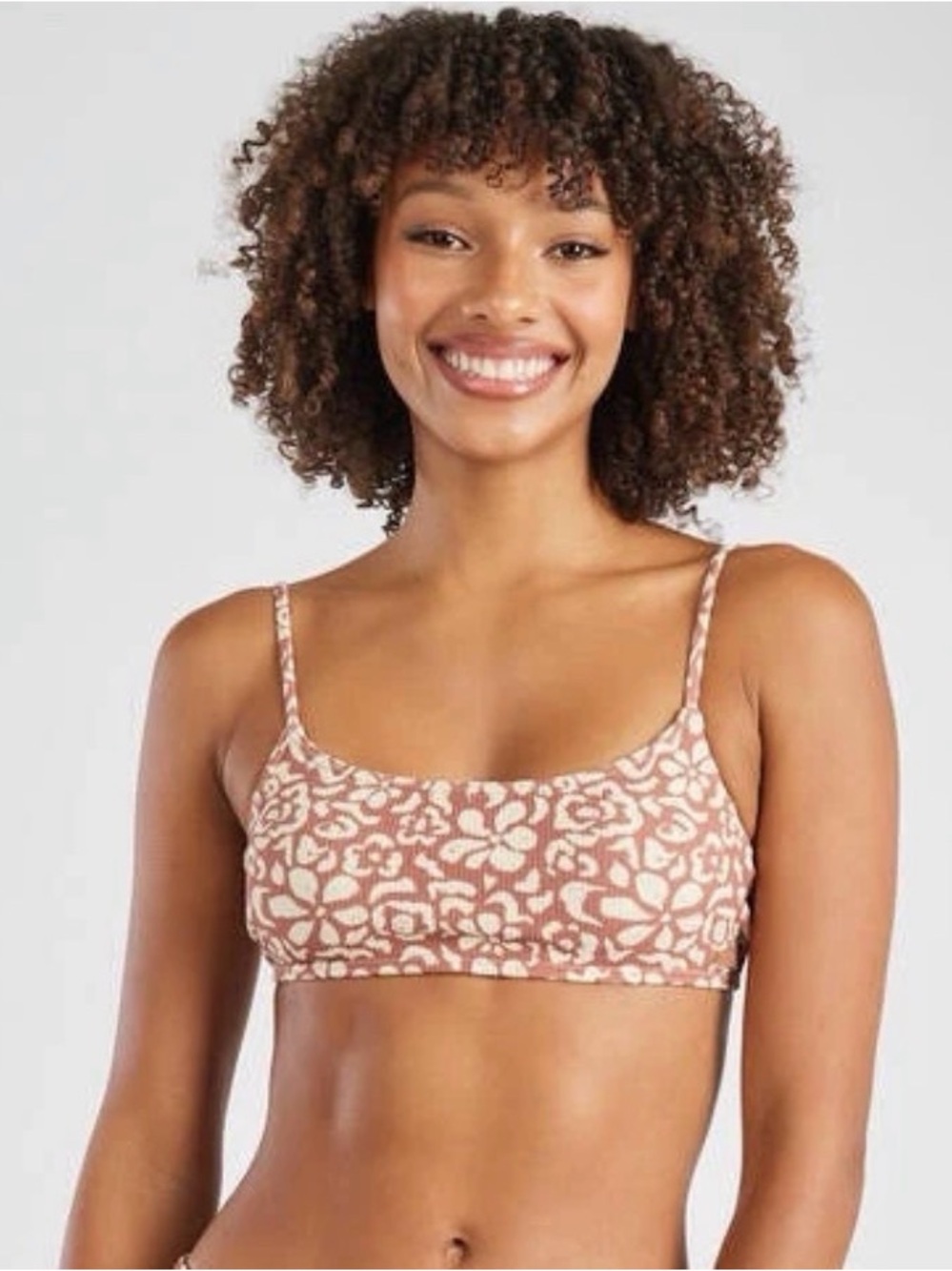 Roxy Free Fallin Bralette Bikini Top Brown Floral Women’s Small NWT Swim